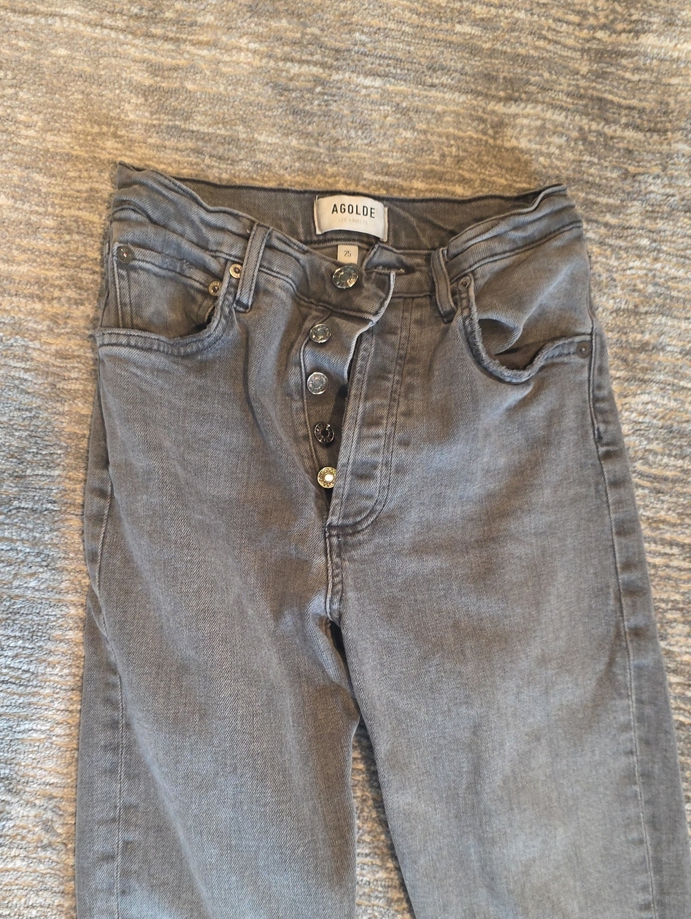 Agolde High-Rise Button-Fly Jeans in Charcoal Gray